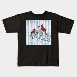 Cardinal Bird Art, Spiritual Messengers Birds and Birch Trees, Snow & Cardinals Kids T-Shirt